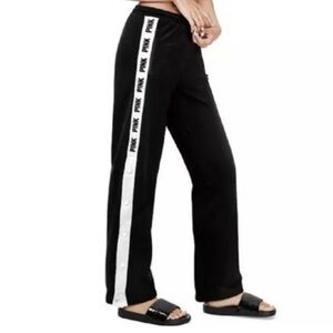 PINK Victoria's Secret Black Joggers with White Stripe